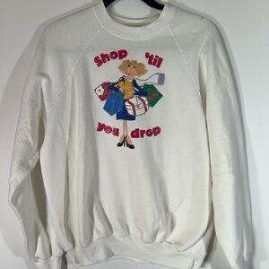Lee Sturdy Sweats Vintage 90s white sweatshirt “shop til you drop” graphic sz XL